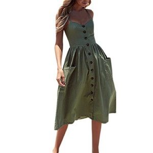 summer midi dress with pockets and button closure